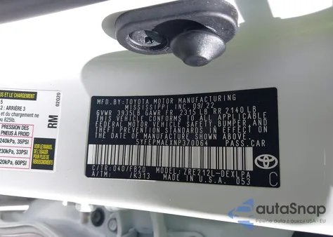 2022 Toyota Corolla Le from USA, damaged, VIN 5YFEPMAEXNP370064